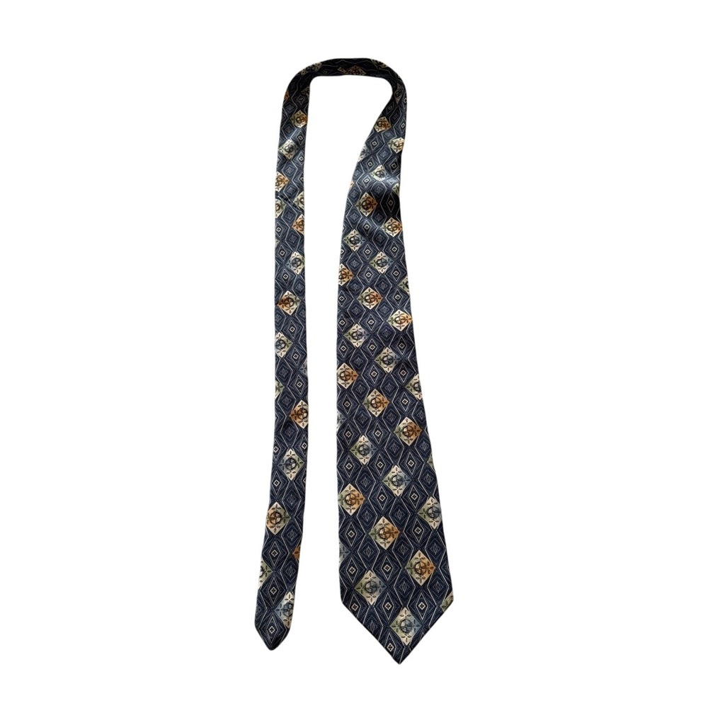Robert Stock 100% Silk Blue Geometric Medallion Tie Made in USA Handcrafted